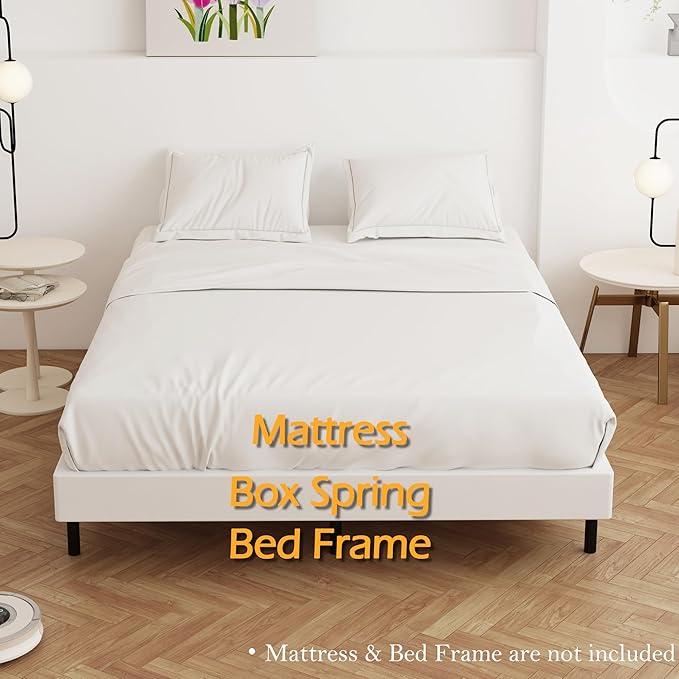 Queen Box Spring 4 Inch Low Profile, Heavy Duty Metal Box Spring Bed Base with Fabric Cover, Mattress Foundation, Easy Assembly, Noise Free, Black