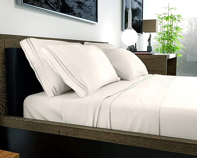DREAMCARE Queen Sheet Set – 6 pcs Cooling Bed Sheets – up to 15” Deep Sheets Queen Size Bed Set – 2500 Supreme Collection – Extra Soft 100% Brushed Microfiber Hotel Luxury with Side Pocket – Ivory