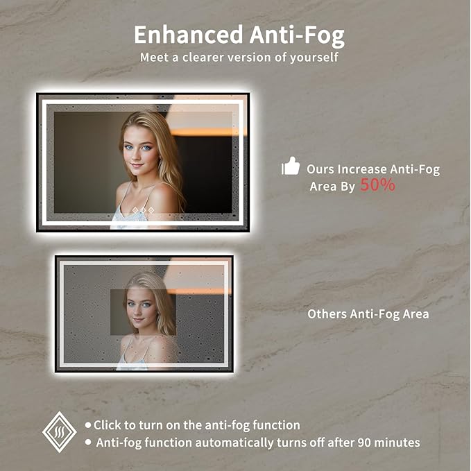 LED Bathroom Mirror, 60x40 Inch Black Framed Gradient Front and Backlit Bathroom Mirror with LED Lights, 3 Colors Dimmable CRI>90, IP54 Enhanced Anti-Fog Wall Mounted Backlit Mirror