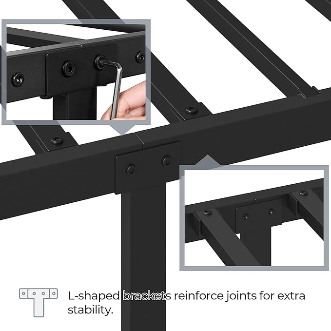 Yaheetech Queen Size Metal Platform Bed Frame with Simple Headboard and Footboard, Mattress Foundation for Under Bed Storage, Steel Slat Support, No Box Spring Needed, Easy Assembly, Black