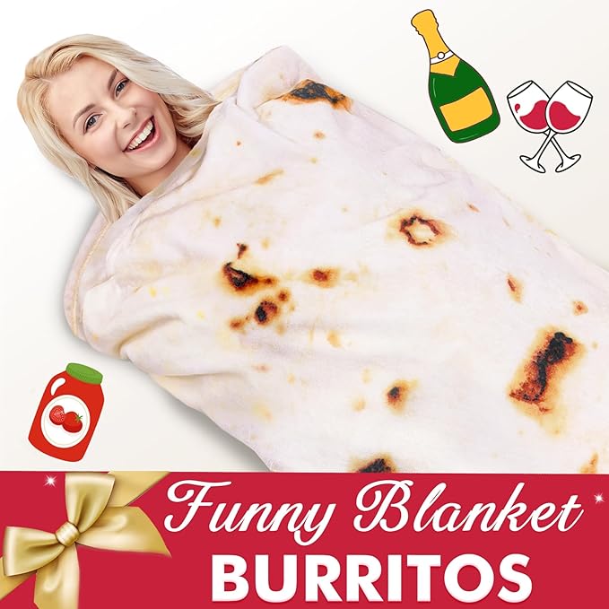 Jorbest Burrito Tortilla Throw Blanket Birthday Gifts for Women Men Teen Boys Girls, Novelty Tortilla Food Blanket Funny Gifts for Adult Kids, 285 GSM Soft Flannel Taco Blanket (Yellow, 71 inches)