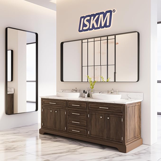 ISKM 36x30 Inch Wall Mirror for Bathroom Matte Black Metal Framed Bathroom Vanity Mirror Farmhouse Decorative Rectangular (Horizontal/Vertical)