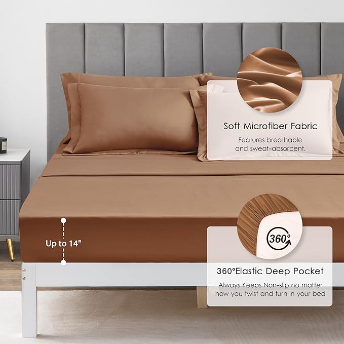 Love's cabin Queen Comforter Set Mocha Mousse, 7 Pieces Queen Bed in a Bag, All Season Bedding Sets with 1 Comforter, 1 Flat Sheet, 1 Fitted Sheet, 2 Pillowcase and 2 Pillow Sham