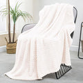 Exclusivo Mezcla Fleece Throw Blanket for Couch, 50x70 Inches Soft Cozy Jacquard Flannel Blankets, Lightweight Fuzzy Plush Warm Throws for Winter, Off White