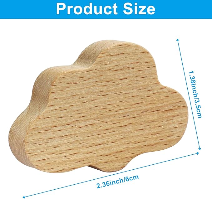 6 Pack Cloud Wooden Knobs, Decorative Wood Dresser Knobs Boho Cabinet Handles, Room Handles for Nursery Decor(Small)
