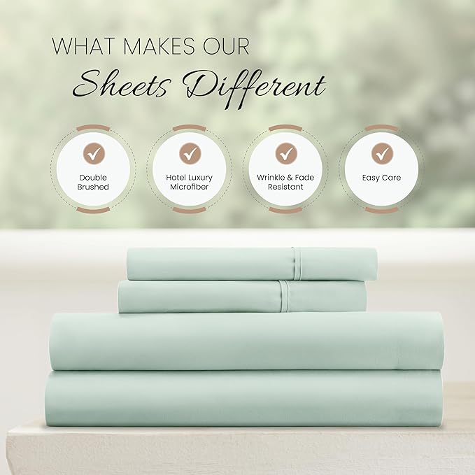Linen Market Double-Brushed Microfiber California King Sheet Set 4 Piece – Oeko-TEX Certified Ultra Soft & Wrinkle-Free - 16" Deep Pocket Sheets Easy Care Cal-King Size - Mint