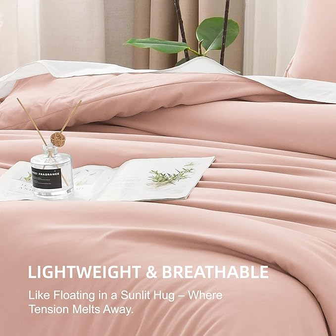 Litanika Pink Comforter Set Full Size for Girls, 3 Pieces Blush Women Plain Bedding Comforter Set, All Season Bed Set (79x90In Comforter & 2 Pillowcases)