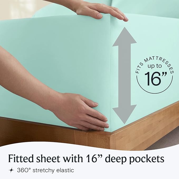 LuxClub 4 PC Sheet Set Bed Sheets Deep Pockets 16" Eco Friendly Wrinkle Free Cooling Machine Washable Hotel Bedding Silky Soft - Aquamarine California King