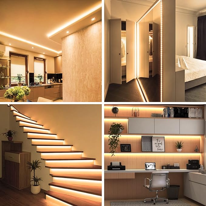 Olafus 32.8ft LED Strip Lights Warm White, Dimmable Soft White Light Strip 3000K with Adhesive Clips, 12V 10M Flexible Led Lights for Bedroom Indoor Kitchen, UL Listed Plug, 600 LEDs 2835