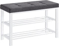 SONGMICS Shoe Bench, Storage Bench, Entryway Bench with Cushion, Shoe Shelf with Seat, Space-Saving, Modern Style, for Living Room, Bedroom, Hallway, Dark Gray and Cloud White ULBS057W01