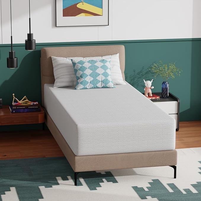PayLessHere 12 Inch Twin XL Green Tea Memory Foam Mattress Cooling Gel Infused Mattress,Medium Firm Mattresses Fiberglass Free/CertiPUR-US Certified/Bed-in-a-Box/Pressure Relieving Twin XL Size,White