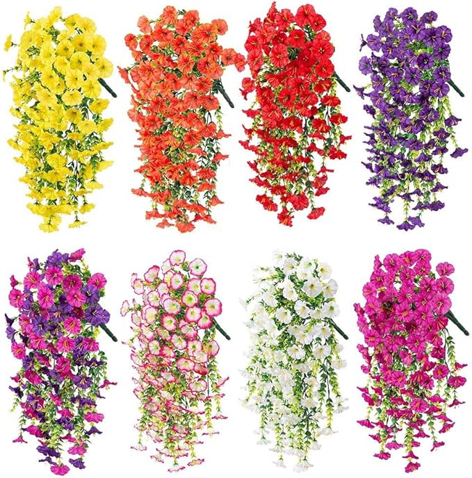 6-Pack Outdoor Faux Plants, 69-Flowered Large Morning Glory, Uv-Resistant Artificial Morning Glory,Perfect for Outdoor Decoration in All Seasons Such as Porches and Gardens (Red + Orange)