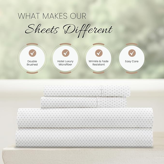 Linen Market Double-Brushed Patterned Microfiber Queen Sheet Set 4 Piece – Oeko-TEX Certified Ultra Soft & Wrinkle-Free - 16" Deep Pocket Sheets - Easy Care Queen Size - Stippled Light Gray