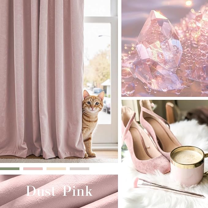Lazzzy Velvet Blackout Curtains Thermal Insulated Room Window Drapes Super Soft Luxury Curtains for Living Room Bedroom Rod Pocket 2 Panels, Dusty Pink, 52" W x 84" L