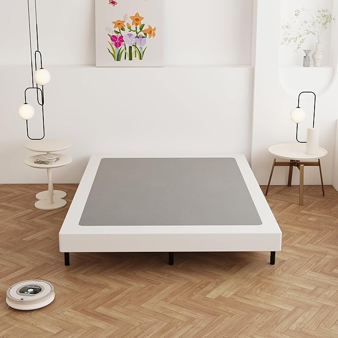 King Size Box Spring 4 Inch Low Profile, Heavy Duty Metal Box Spring Bed Base with Fabric Cover, Mattress Foundation, Easy Assembly, Noise Free, Black