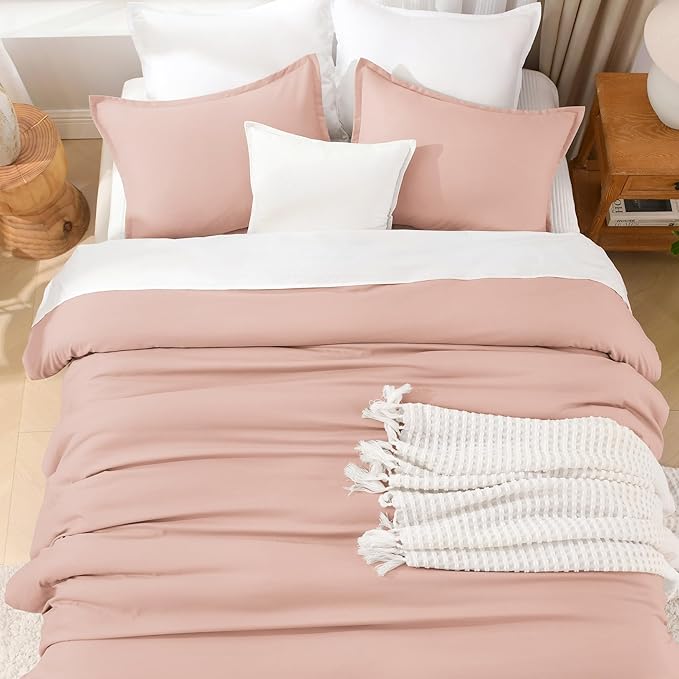 Litanika Comforters Blush Super King Size, 3 Pieces Lightweight Solid Bedding Set & Collections, All Season Fluffy Bed Set (120x120In Comforter & 2 Pillowcases)