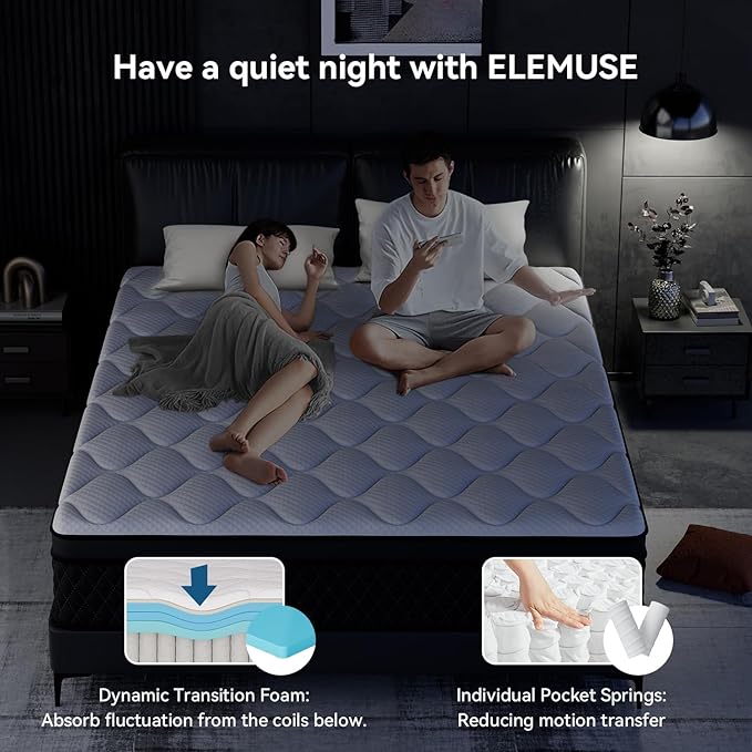 ELEMUSE Twin Mattress, 12 Inch Hybrid Memory Foam Mattress in a Box, Pressure Relieving Comfort, Individual Pocket Springs for Motion Isolation, Medium Firm, CertiPUR-US Certified, Fiberglass Free