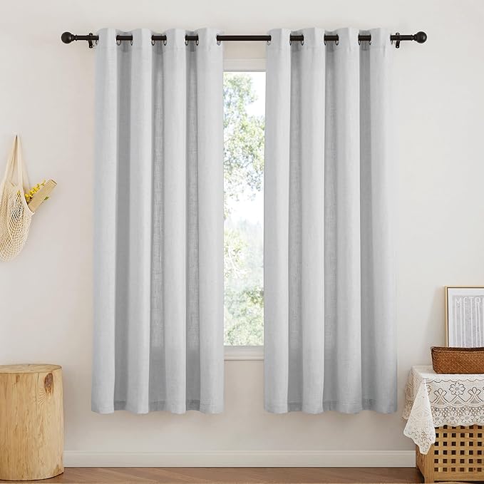 RYB HOME Linen Sheer Curtains 63 inch Length 2 Panels, Privacy Semi Sheer Curtains Light Glare Filtering Country Rustic Drapes for Farmhouse Bedroom, Living Room Decor, 52" W x 63" L, Dove Grey