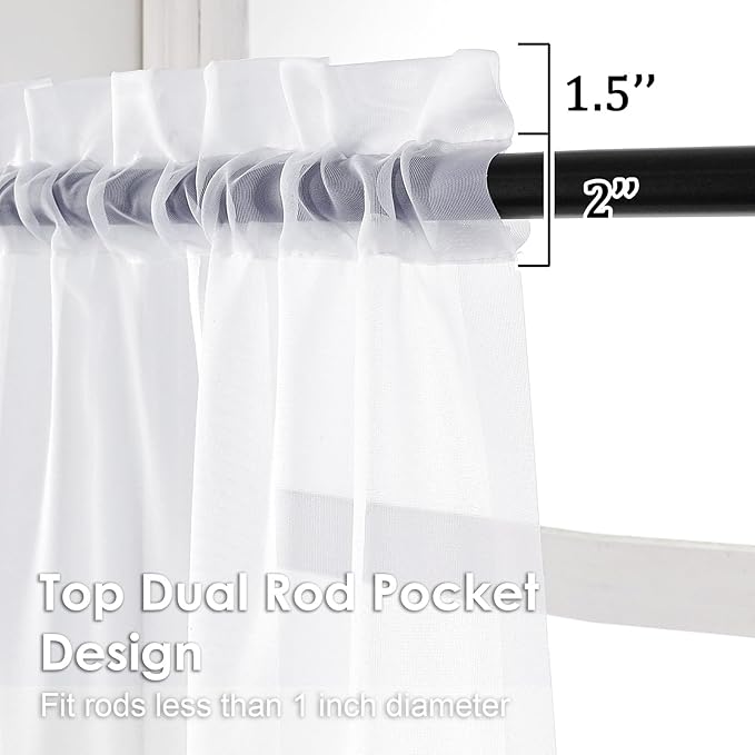OVZME Sheer White Curtains 108" Inch Length 2 Panels Set, Light Filtering Soft Rod Pocket Voile White Drapes for Living Room/Bedroom, Each 42" W x 108" L