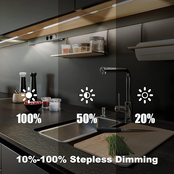 6 Pcs 12 Inch Under Cabinet Lighting Plug-in, Black Shell, Cold White 6000K, Dimmable LED Cabinet Lights with Memory Function, Linkable LED Under Counter Lights for Kitchen, Shelf, Workbench, Cupboard