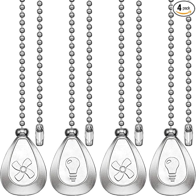 Vinaco Silver Ceiling Fan Pull Chain Set, Decorative Fan Pull Chain Extension with Pendant, 12 Inches Pull-Chains for Fans and Lights with 3MM Ball Bead Chain, 4 Pack Fan Light Pull-Chain Extension
