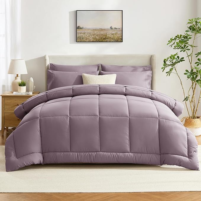 CozyLux King Size Comforter Set Dusty Purple - 7 Pieces Bed in a Bag Dusty Purple Comforter King Size, Bedding Set with All Season Quilted Comforter, Flat Sheet, Fitted Sheet, Pillowcases