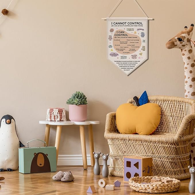 Therapist Office Decor, Boho Classroom Decor Canvas Hanging Pennant Flag Banner Wall Sign Decor for Bedroom Classroom Playroom Game Room Front Door