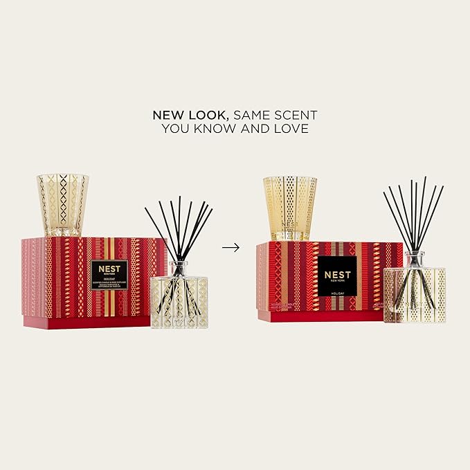 NEST New York Scented Classic Candle (8.1 oz) & Diffuser (5.9 fl oz) Set, Holiday - Reusable Glass Vessel - Vegan, Cruelty Free