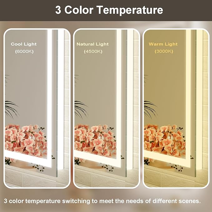 24x32 LED Bathroom Mirror with Lights, Brighter Backlit + Front Lit, Tempered Glass, Dimmable, Multiple Light Modes, Anti-Fog Lighted Bathroom Vanity Mirror for Wall, Memory Function