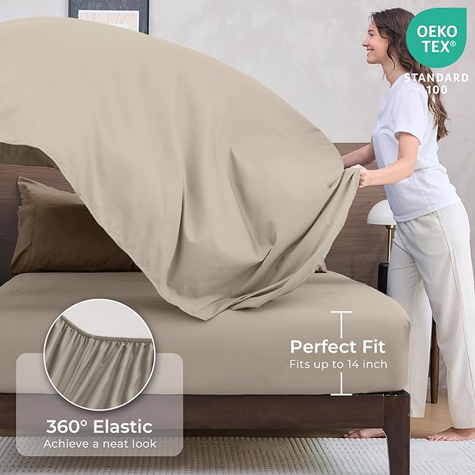 HEVUMYI Khaki & Linen Twin Comforter Set - 5-Piece All Season Bed in a Bag Twin, Ultra Soft Bedding Set with Comforter, Flat Sheet, Fitted Sheet, Pillowcases, Pillow Shams
