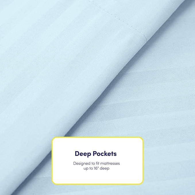 Full Size Bed Sheets - 6 Piece 1500 Supreme Collection Fine Brushed Microfiber Deep Pocket Full Sheet Set Bedding - 2 Extra Pillow Cases, Great Value, Full, Dobby Light Blue