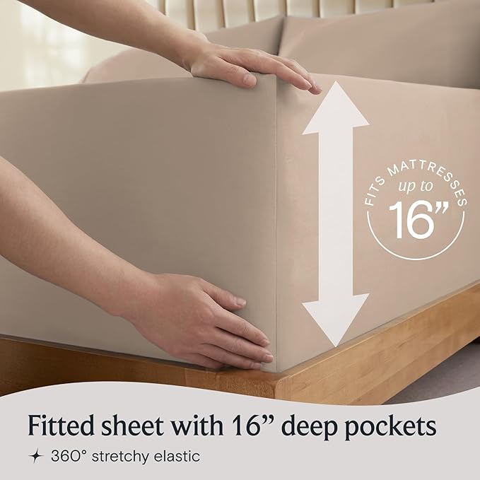 LuxClub 4 PC Full Sheet Set, Breathable Luxury Bed Sheets, Deep Pockets Wrinkle Free Cooling Bed Sheets Machine Washable Hotel Bedding Silky Soft - Light Khaki Full
