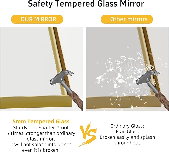 55x30 Inch Gold Bathroom Mirrors for Over Sink, Aluminum Metal Framed Mirror, Large Mirror,Wall-Mounted Rectangle Mirrors, Tempered Glass, High Definition, Horizontal/Vertical
