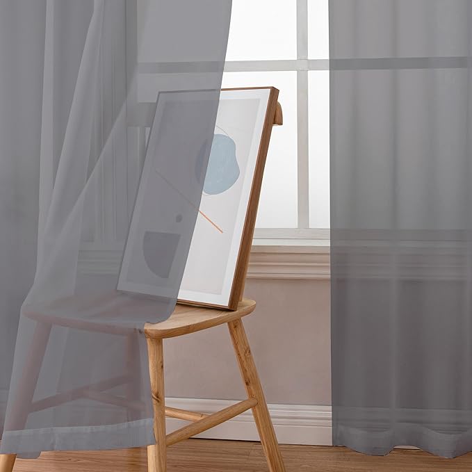 Chyhomenyc Sheer Window Curtains 72 inch Length 2 PCS- Rod Pocket Living Room Curtain Panels Voile Textured Soft and Lightweight Window Treatments for Bedroom Decor, 42W x 72L Inches, Charcoal Grey