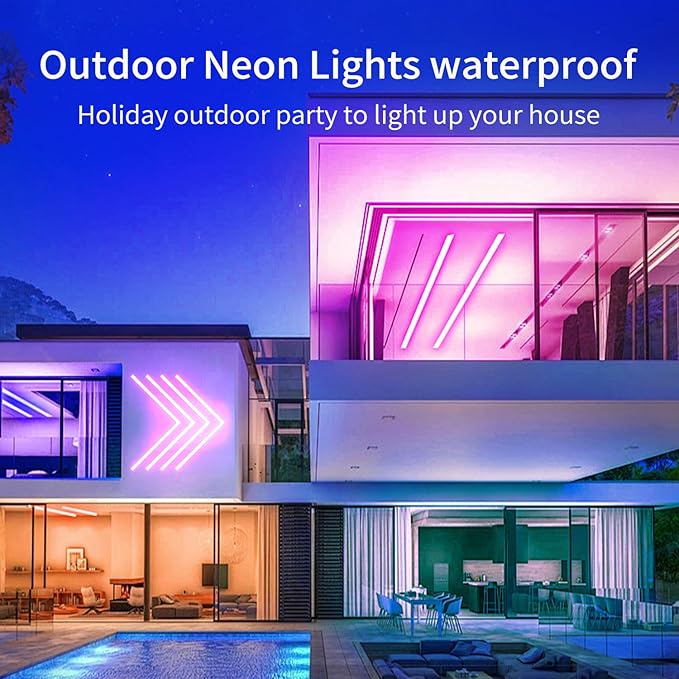 20Ft Neon Rope Lights,Flexible Led Rope Lights Control with App/Remote,Multiple Modes Rope Lights,IP67 Outdoor Waterproof,Music Sync Light Strip for Bedroom