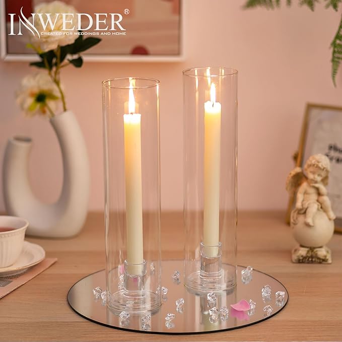 Glass Hurricane Candle Holder: 11.8" Tall Candlestick Holder Bulk with Cylinder Windproof Cover Set of 10 Clear Taper Candle Holders for Wedding Party Birthday Christmas Decor