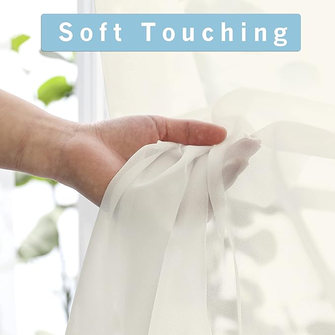 OWENIE Sheer Curtains 84 inch Length, Ivory Sheer Cutains 2 Panels Set for Bedroom/Living Room, Rod Pocket Voile Fimly Drapes, 2pcs, Each 42" W x 84" L