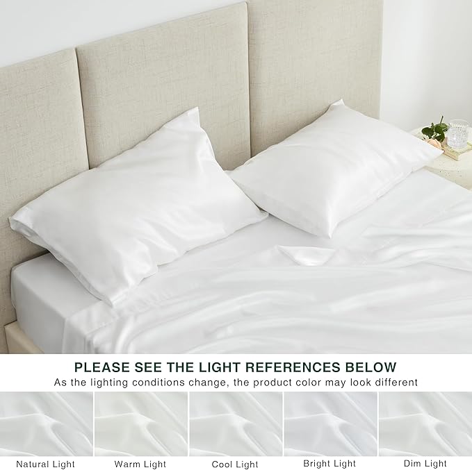 Love's cabin Twin XL Satin Sheet Sets - 3 Piece White Silky Bed Sheets with Deep Pockets, Luxury Silk Feel Satin Sheet Set Twin XL (1 Flat Sheet,1 Fitted Sheet,1 Pillow case)