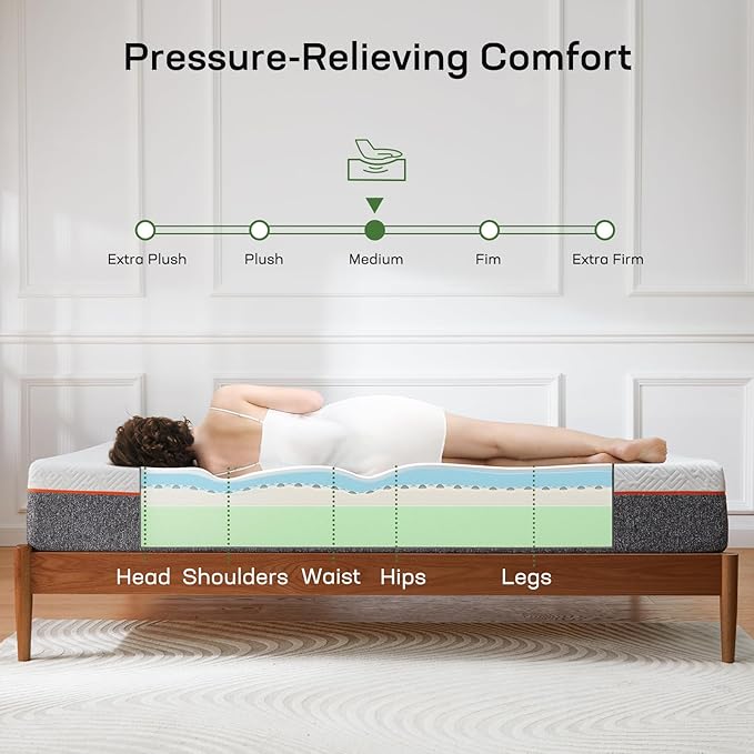 Marsail 10 Inch Twin Size Mattress, Cooling Gel Memory Foam, Fiberglass Free Breathable Cooling Bed Twin Mattress, Medium-Firm in A Box
