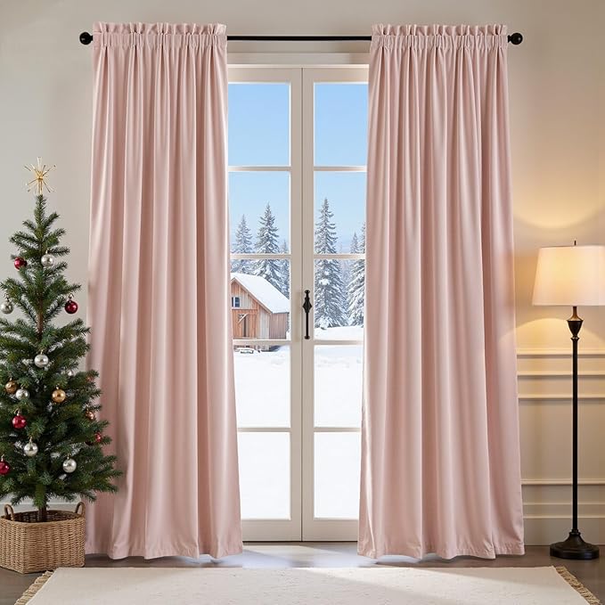 Lazzzy Velvet Blackout Curtains Thermal Insulated Room Window Drapes Super Soft Luxury Curtains for Living Room Bedroom Rod Pocket 2 Panels, Dusty Pink, 52" W x 102" L