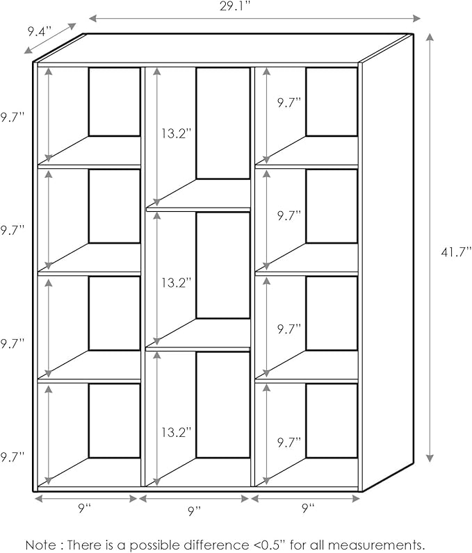 Furinno LUDER Book Shelf, 11-Cube Bookshelf, Reversible Bookcase, 9.4" x 29.1" x 41.7", for Living Room, Bedroom, Home Office, White/Light Blue