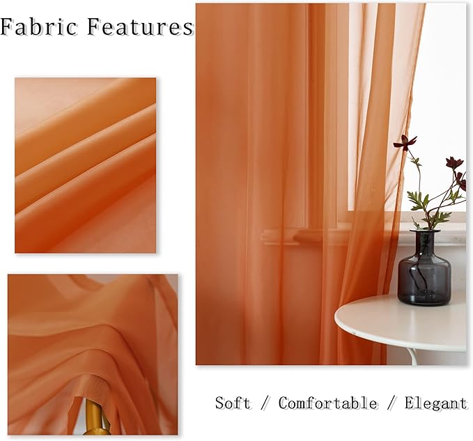 DUALIFE Terracotta Extra Long Curtains for Bedroom 2 Panel Sets Grommet Sheer Curtains for Living Room 52X120 Inches Long 10 FT Rust Burnt Orange Red