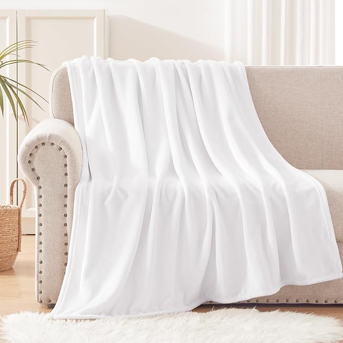 Exclusivo Mezcla Fleece Throw Blanket for Couch, Sofa, 300GSM Super Soft and Warm Blankets, Pure White Throw All Season Use, Cozy, Plush, Lightweight, 50x60 Inches