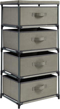 Juvale 4-Tier Dresser for Bedroom - 16.5 in x 13 in x 33 in, Light Gray Fabric, 4 Drawers - Narrow Closet Storage Drawers & Organizer - Steel Frame & Easy Assembly