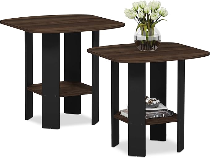 Furinno Simple Design 2-Pack End Side Table, Columbia Walnut/Black