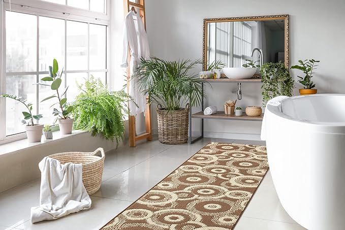 Custom Length Cut to Size Modern Farmhouse Carpet Runner Rug for Hallways, Non Slip Rubber Backed, 31 inch Wide X Customized Length, Geo Brown, 31 inch X 3 feet, Doormat Size