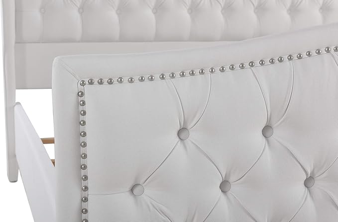 Jennifer Taylor Home Marcella Upholstered Shelter Headboard Bed Set, King, Bright White Polyester
