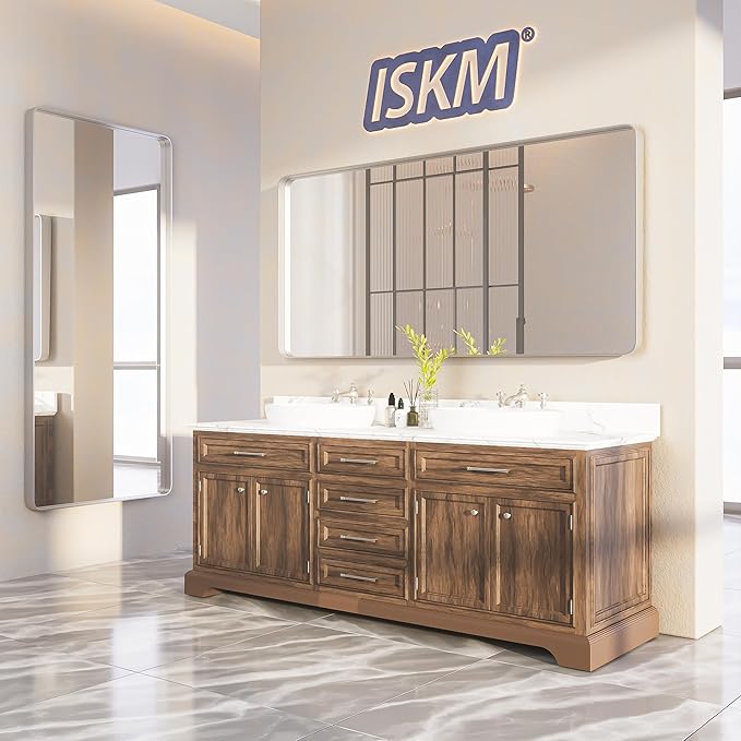 ISKM Silver Framed Mirror for Wall 40"x 30", Brushed Silver Bathroom Vanity Mirror Anti-Rust, Tempered Glass, Rounded Rectangle Mirror(Horizontal/Vertical)