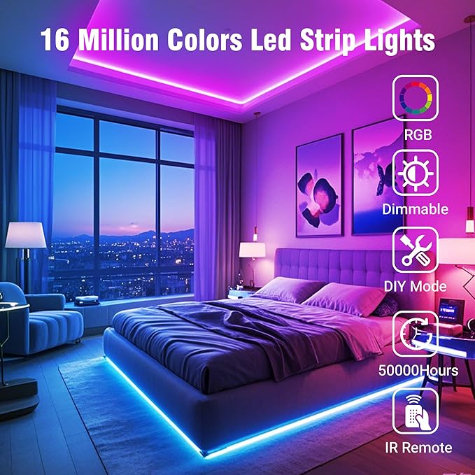 VOLIVO Led Strip Lights 200 FT, RGB App Controlled Bluetooth Led Light Strip Sync with Music, Color Changing Lighting for Bedroom, Home Decoration