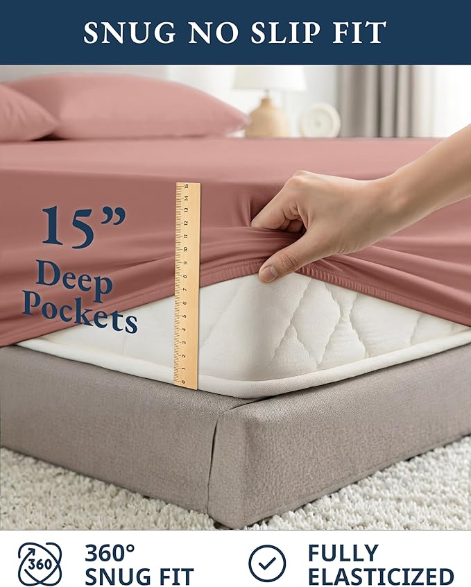 LANE LINEN 100% Organic Cotton Twin XL Sheets Set, 3-Piece Pure Organic Cotton Percale Sheets, Cotton Bedsheets, Ultra Soft Bedding Sheets, Breathable, Fits Mattress Upto 15" Deep - Rose Dawn